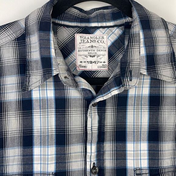 Wrangler Jeans Co Men's Plaid Cotton Casual Button-Up Shirt Blue Size XL - Picture 3 of 9